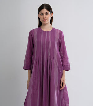 Purple Woven Cotton Striped Dress