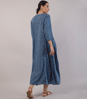 Navy Blue Printed Cotton Dress