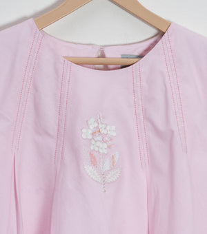 Pink Floral Embroidered A-Line Dress For Girls