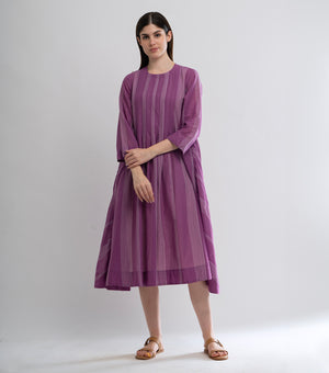 Purple Woven Cotton Striped Dress