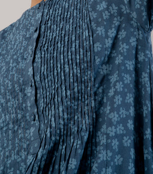 Navy Blue Printed Cotton Dress