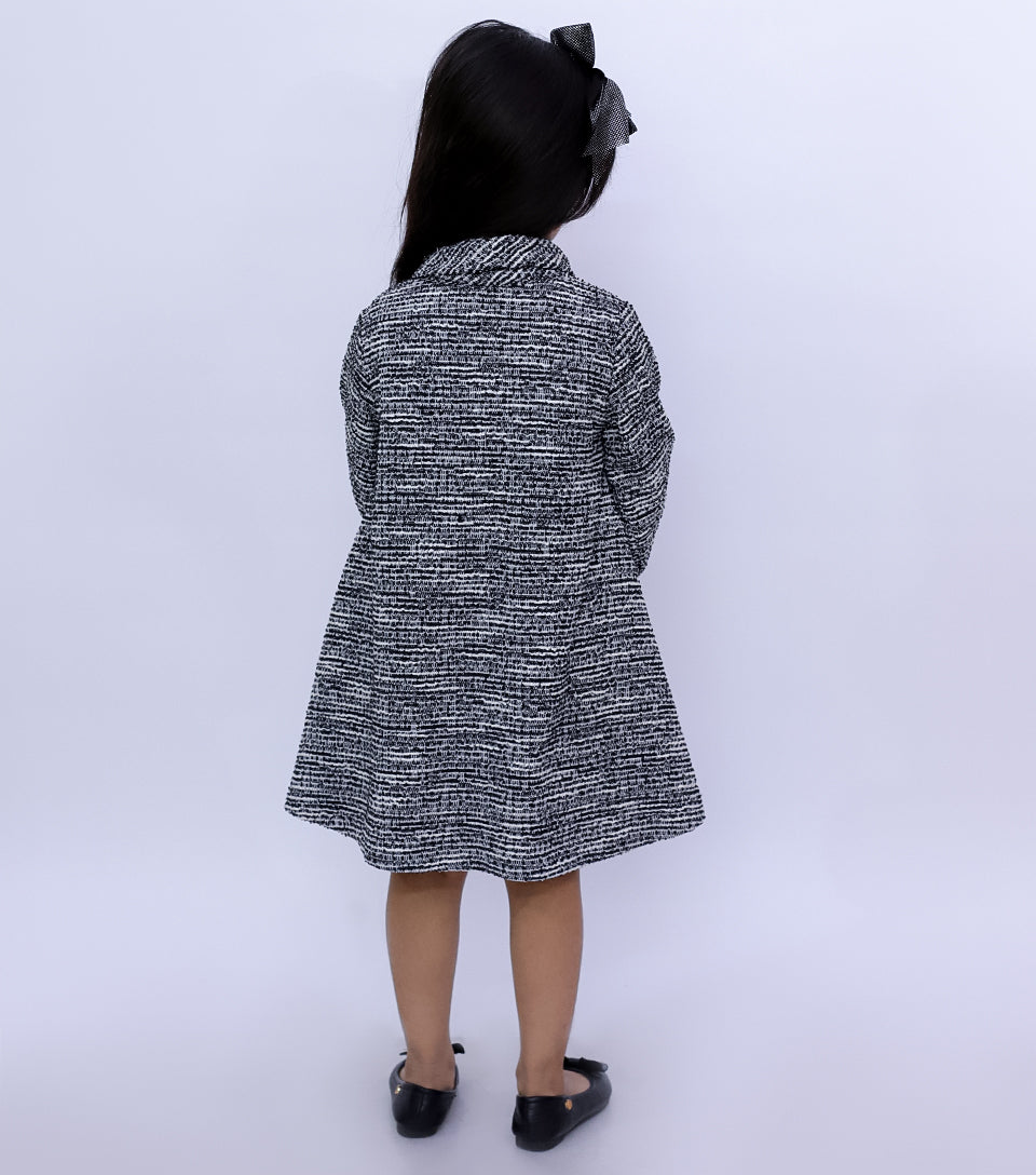 Textured Wool Cowl Neck Pleated Winter Dress