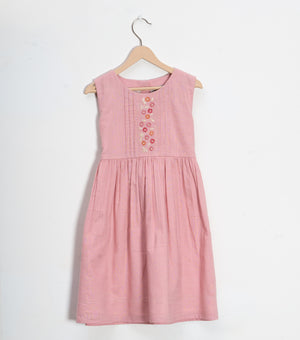 Pink Blossom Elegance Linen Dress For Girls