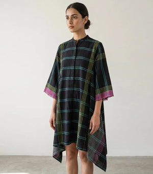 Midnight Check Woven Cotton Dress