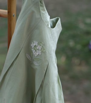 Mint Floral Embroidered A-Line Dress For Girls