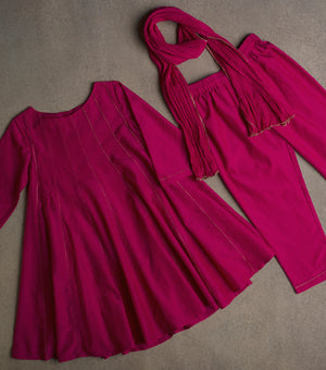 Hot Pink Cotton Flared Kurta & Pants Set