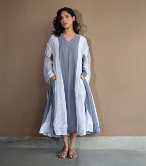 Grey & White Woven Cotton Dress