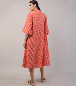 Red Chequered Cotton Shirt Dress