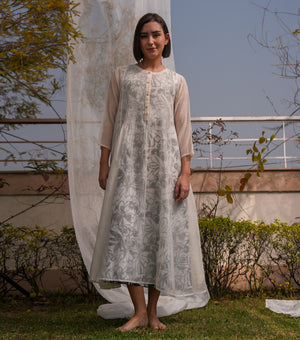 Chanderi Overlay Sheer Dress with Printed Slip