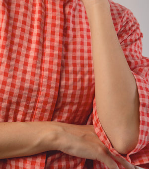 Red Chequered Cotton Shirt Dress