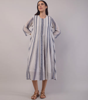 White Blue Woven Cotton Dress