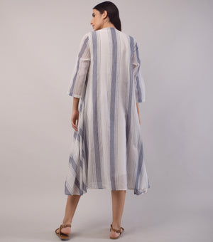 White Blue Woven Cotton Dress