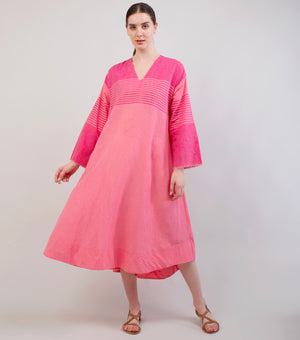 Pink Striped Woven Cotton Dress