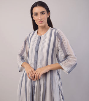 White Blue Woven Cotton Dress