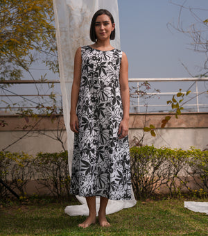Chanderi Overlay Sheer Dress with Printed Slip