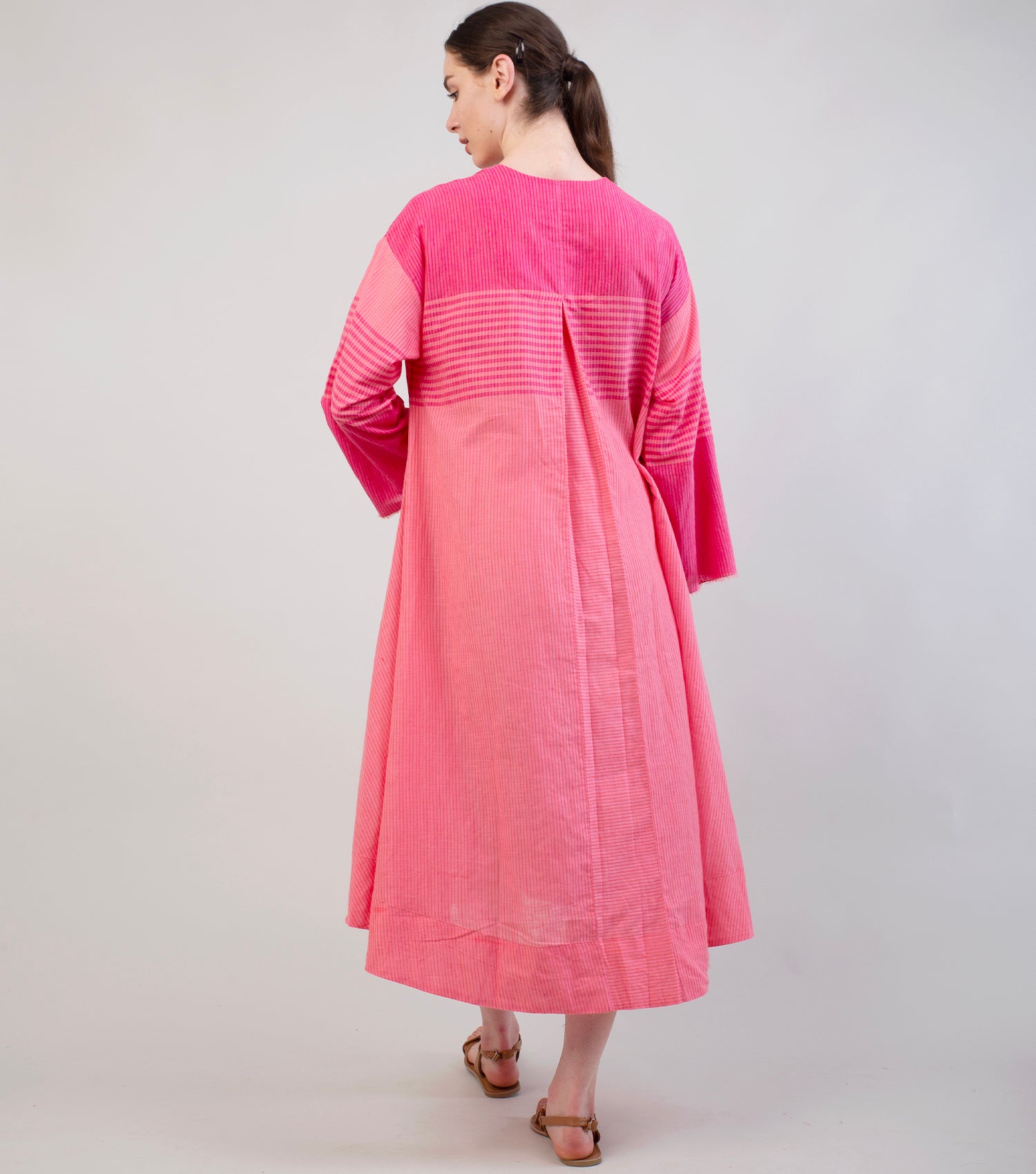 Pink Striped Woven Cotton Dress