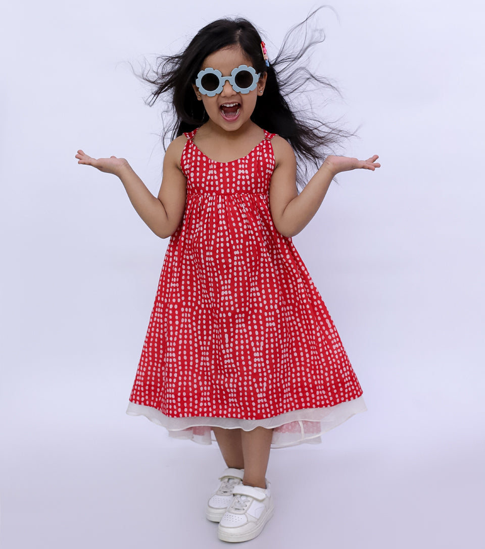 RED POLKA EMPIRE SUMMER DRESS FOR GIRLS FOR GIRLS