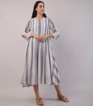 White Blue Woven Cotton Dress