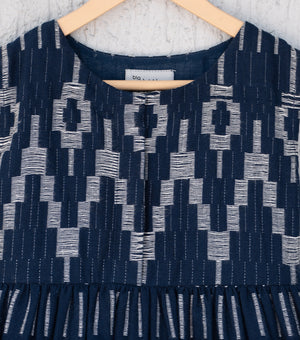 Navy Woven Design Cotton Dress for Girls