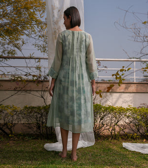 Sage Bloom Overlay Sheer Dress with Printed Slip