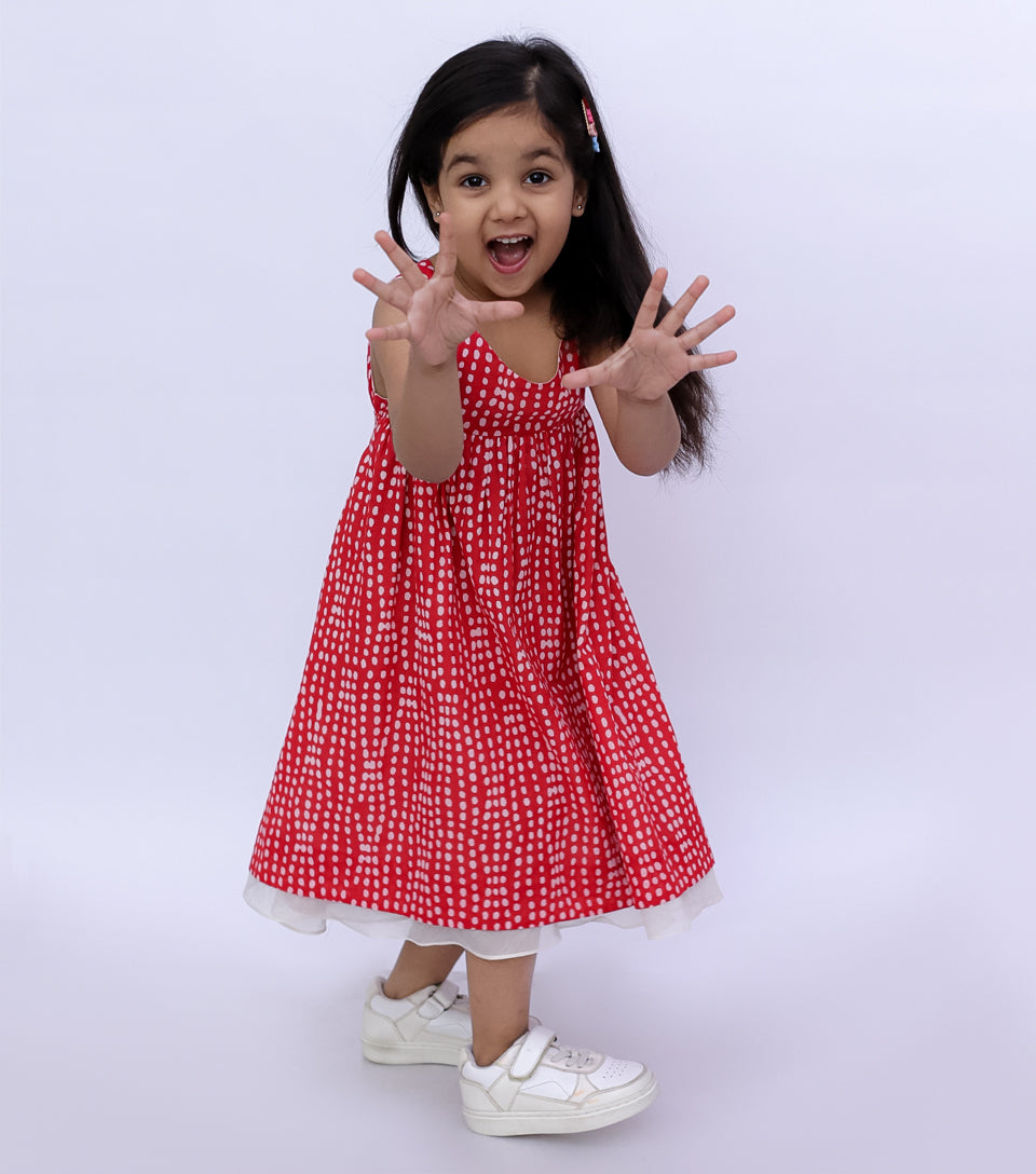 RED POLKA EMPIRE SUMMER DRESS FOR GIRLS FOR GIRLS