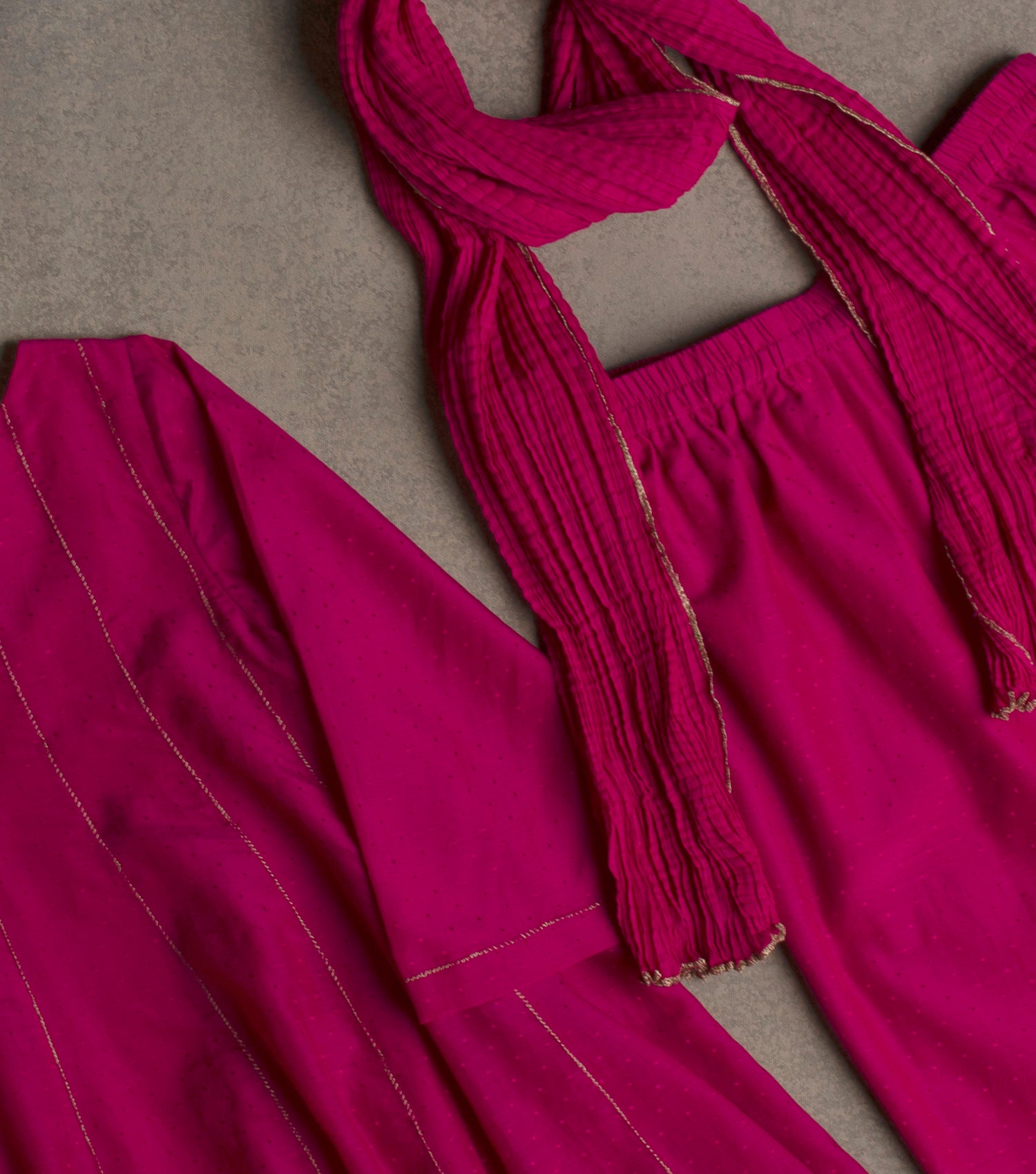 Hot Pink Cotton Flared Kurta & Pants Set