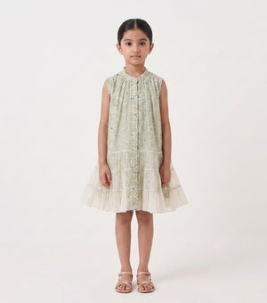 Little Whisper Overlay Sheer Dress with Printed Slip for Girls