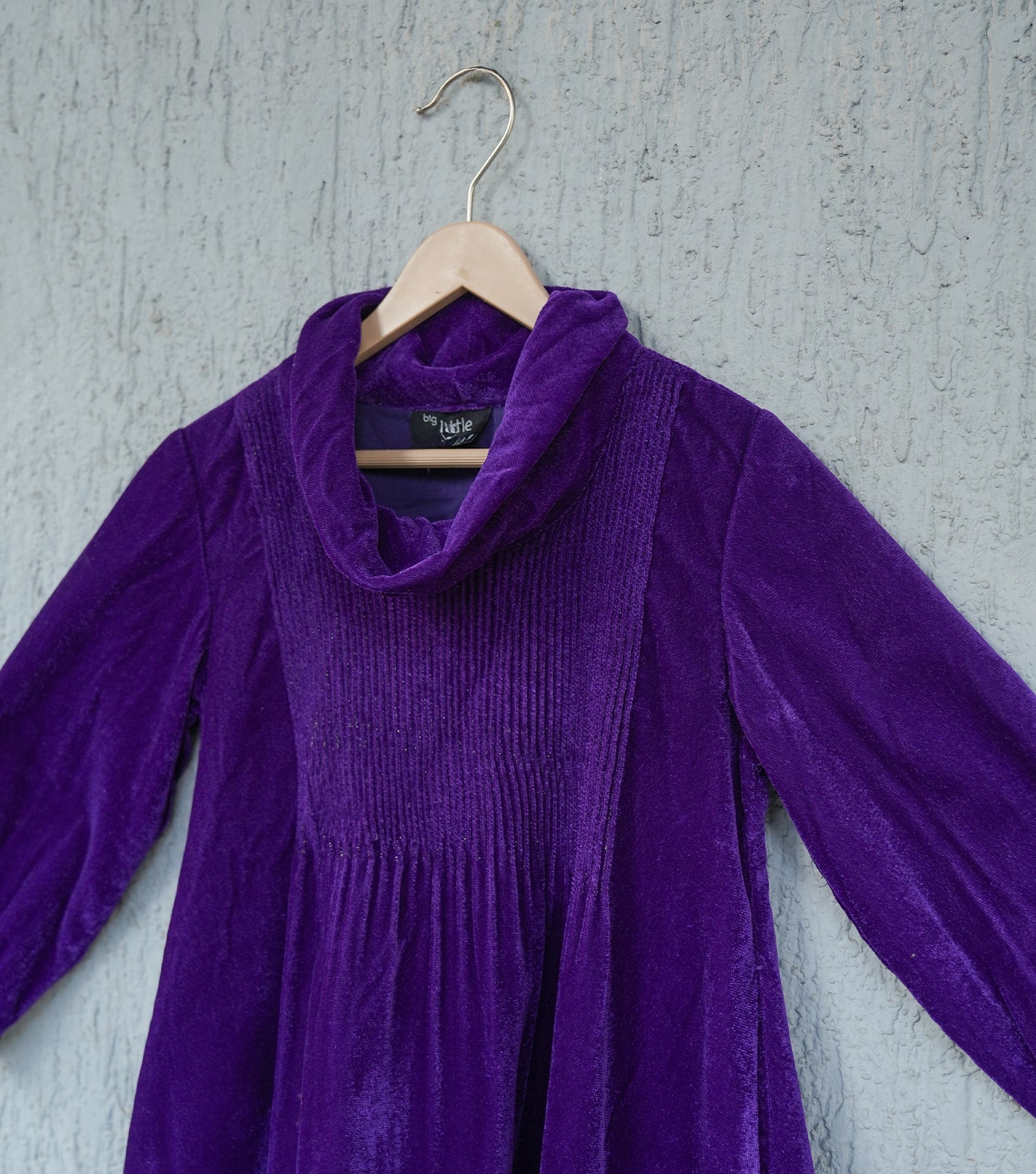 Purple Velvet Cowl Neck Pleated Winter Dress