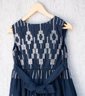 Navy Woven Design Cotton Dress for Girls