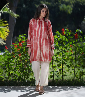 Red and Natural Soft Cotton Tunic and Pants Set