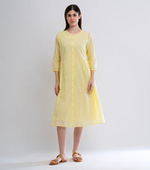 Lime Yellow Cotton Button Down Dress