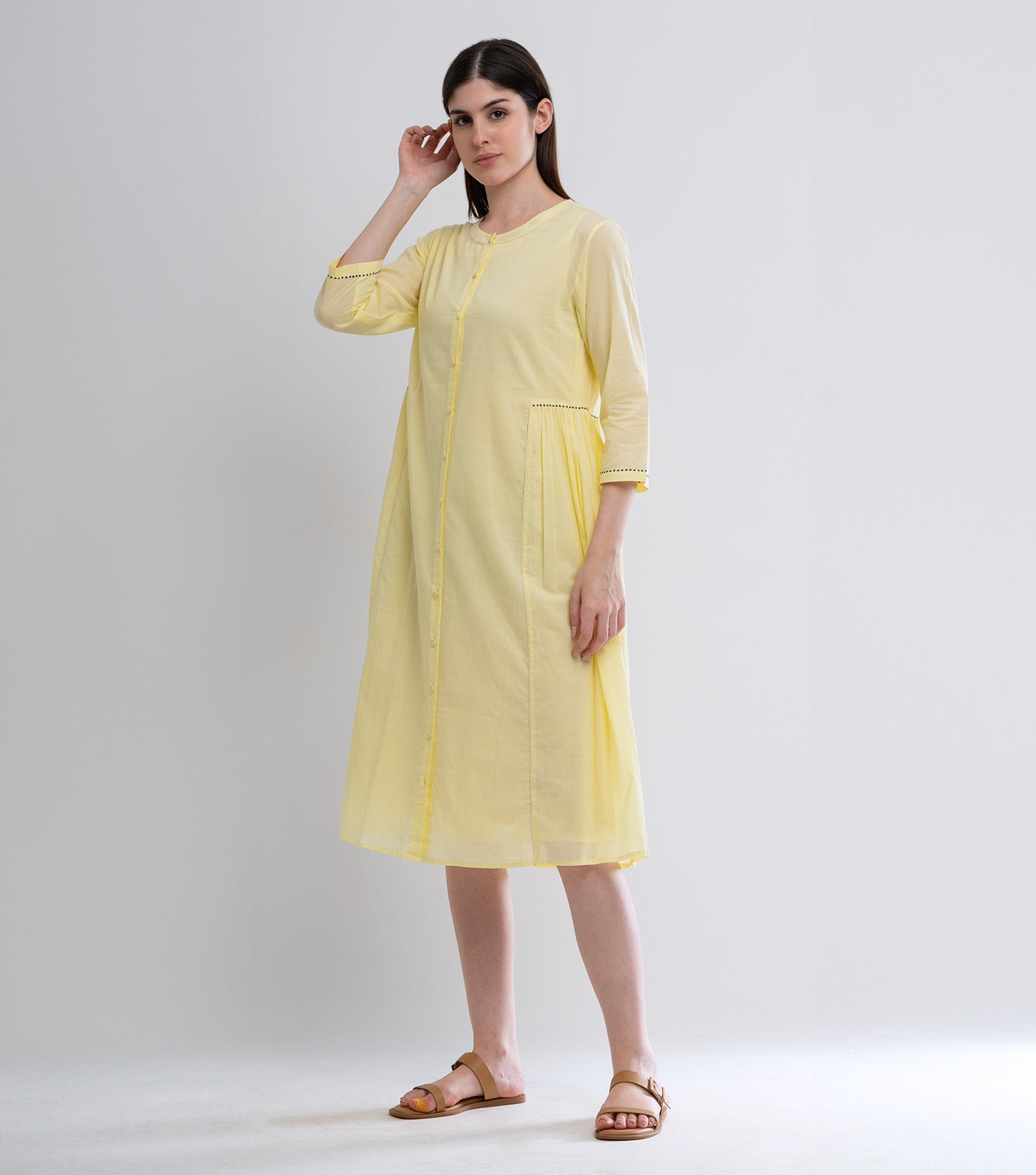 Lime Yellow Cotton Button Down Dress