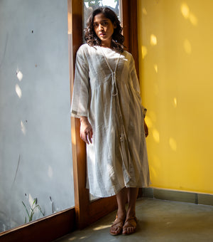 Ivory & Black Striped Woven Cotton Overlay and Dress