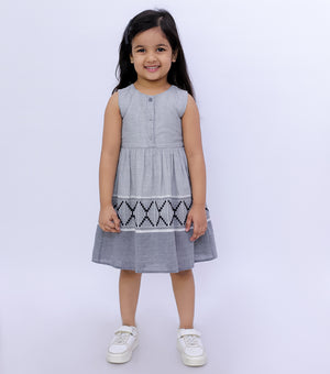 Woven Design Gathered Dress For Girls