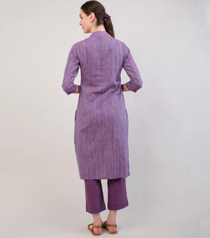 Purple Woven Cotton Kurta Set with Pink Dupatta