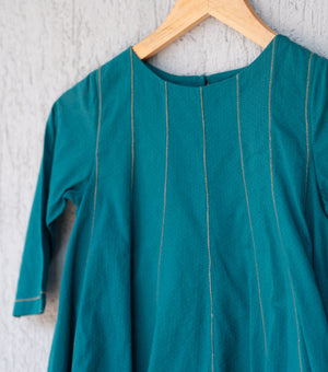 Teal Green Cotton Flared Kurta & Pants Set