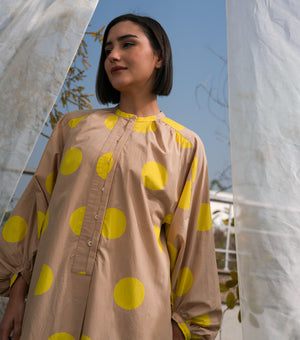 Relaxed Polka Cotton Midi Shirt Dress