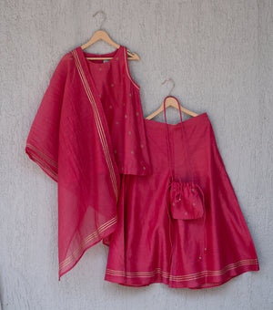 Dark Pink Flared Chanderi Kurta & Sharara Set