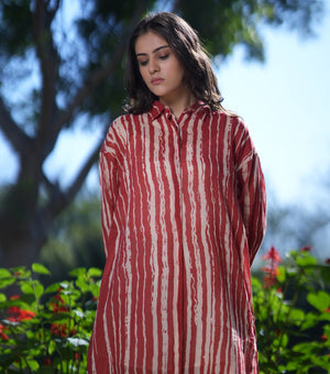 Red and Natural Soft Cotton Tunic and Pants Set