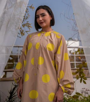 Relaxed Polka Cotton Midi Shirt Dress