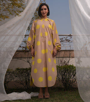 Relaxed Polka Cotton Midi Shirt Dress