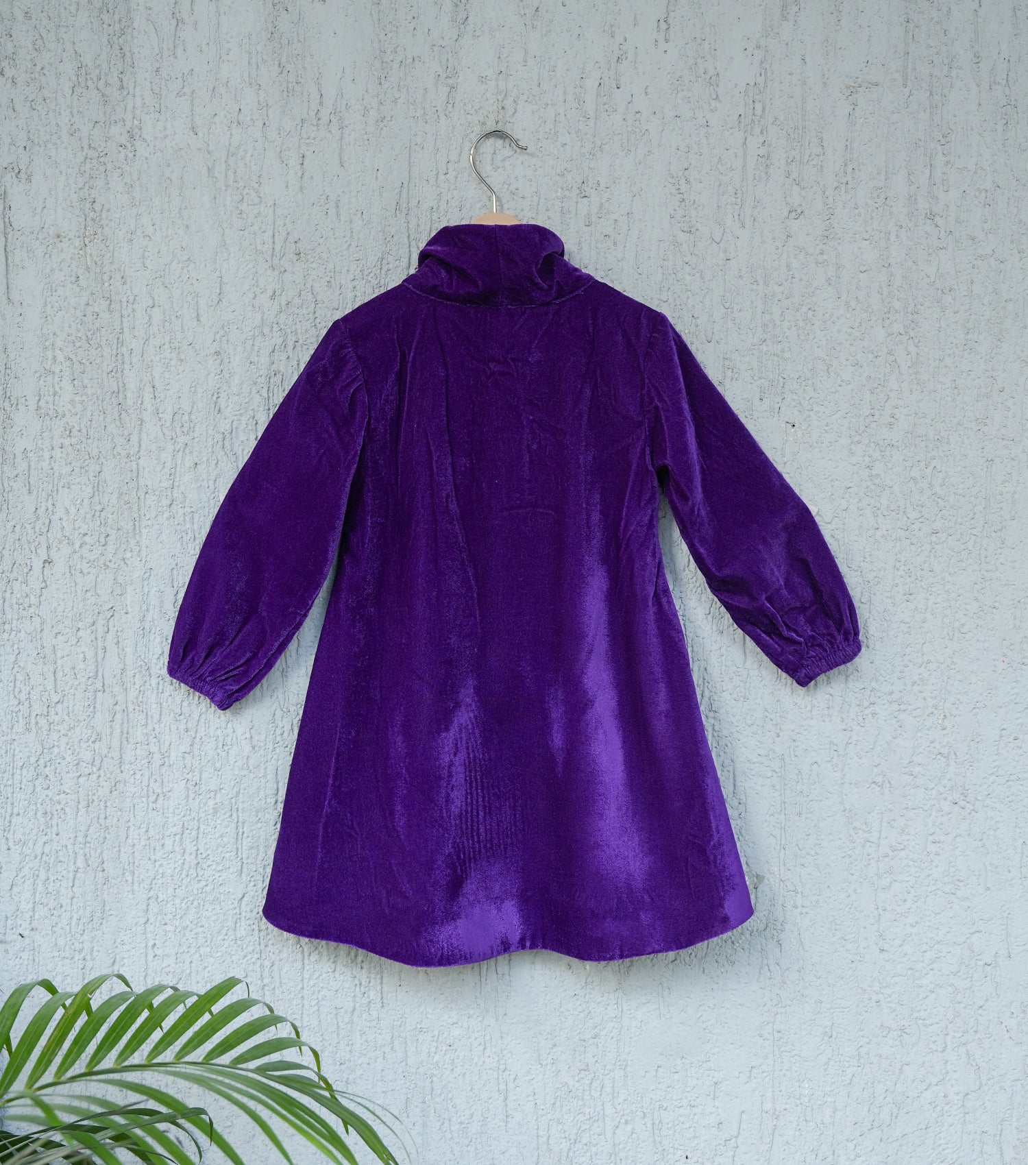 Purple Velvet Cowl Neck Pleated Winter Dress
