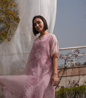 Pink Oversized Overlay Sheer Dress with Printed Slip