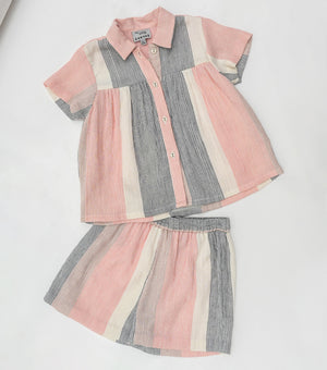 Multi Color Cotton Woven Shirt with Shorts Co-ord Set for Girls