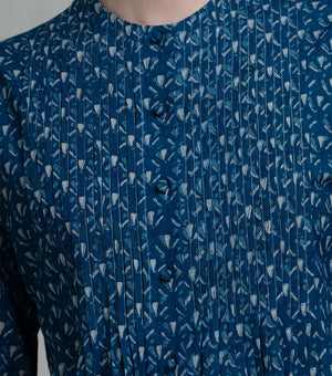 Indigo Pintuck Printed Top