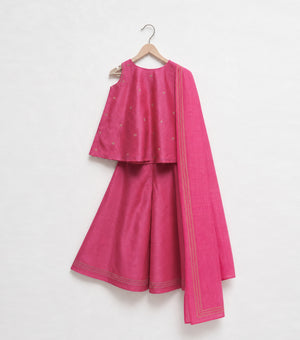 Pink Chanderi Flared Kurta & Sharara Set