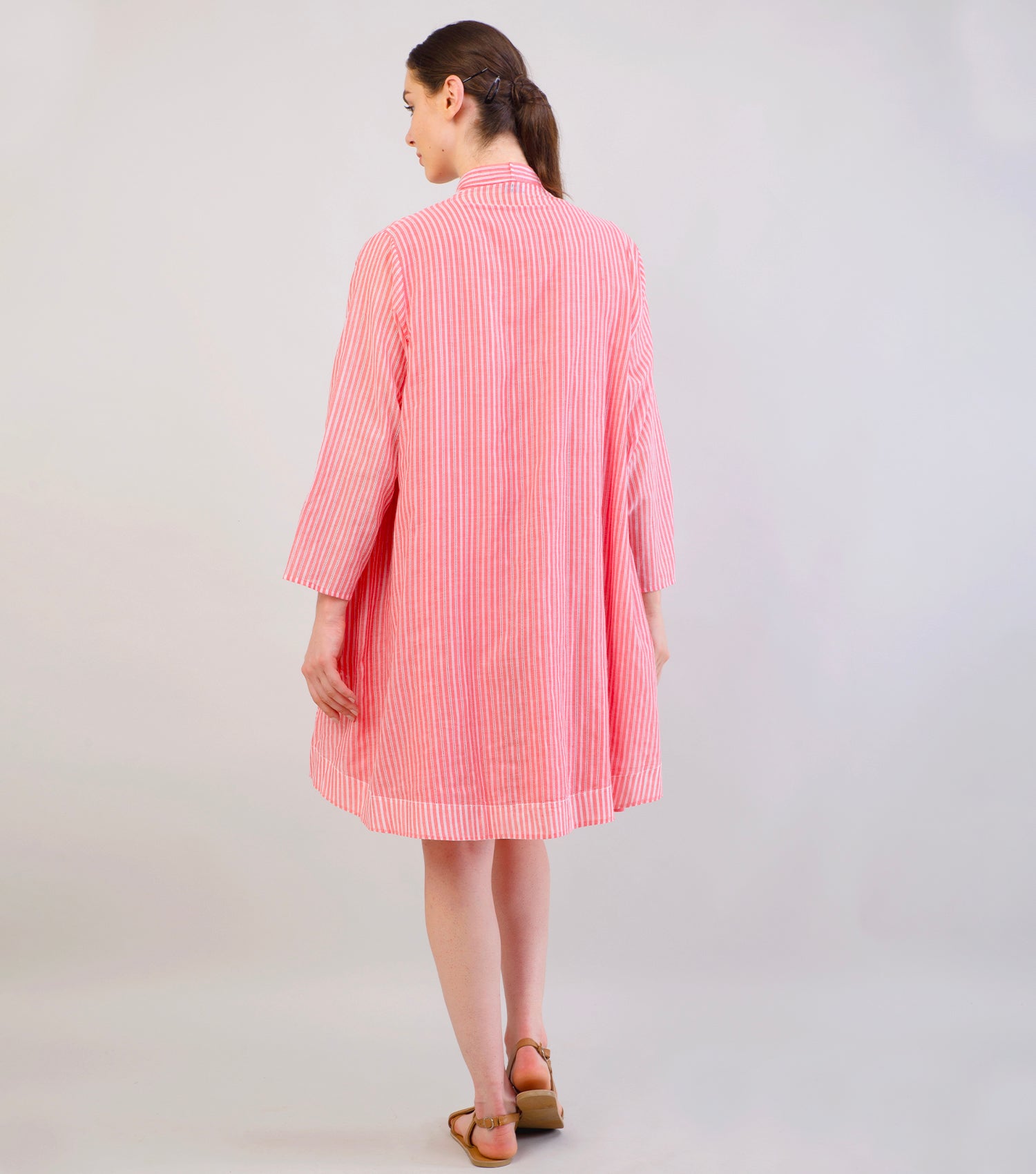 Pink Striped Woven Cotton Overlay & Dress