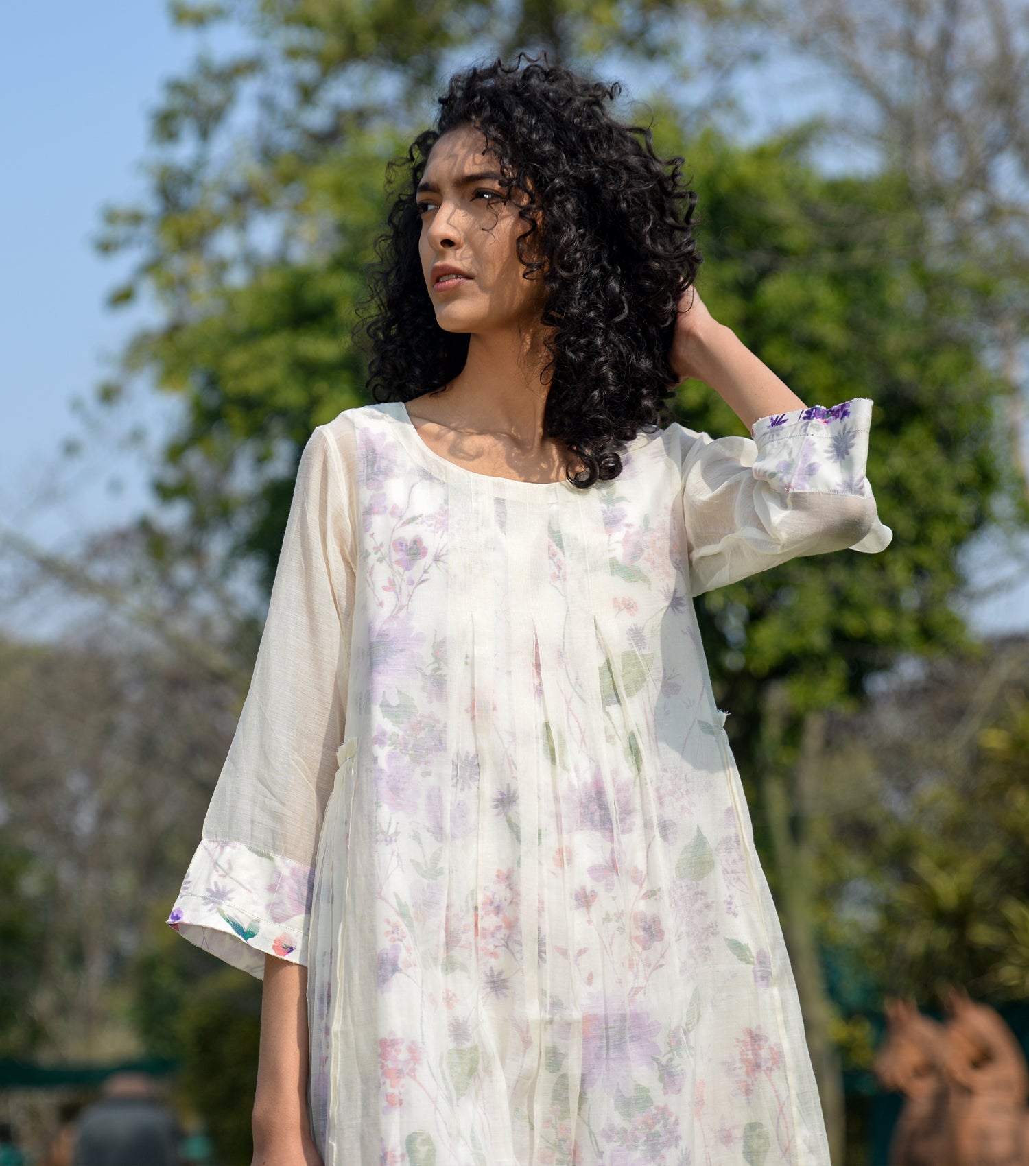 Natural Chanderi Overlay Dress