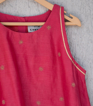 Dark Pink Flared Chanderi Kurta & Sharara Set