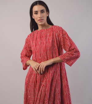 Red Polka Dots Printed Cotton Dress
